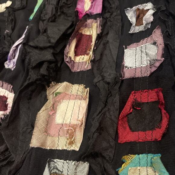 Lee Anderson Art To Wear Silk Cardigan Patchwork Embroidered Ruffled Jacket M - Picture 5 of 7